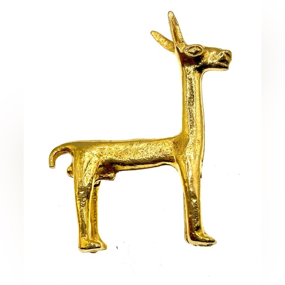 Vintage 1970s Signed Alva Studio Gold Tone Llama Brooch Alpaca Pin - Picture 7 of 7
